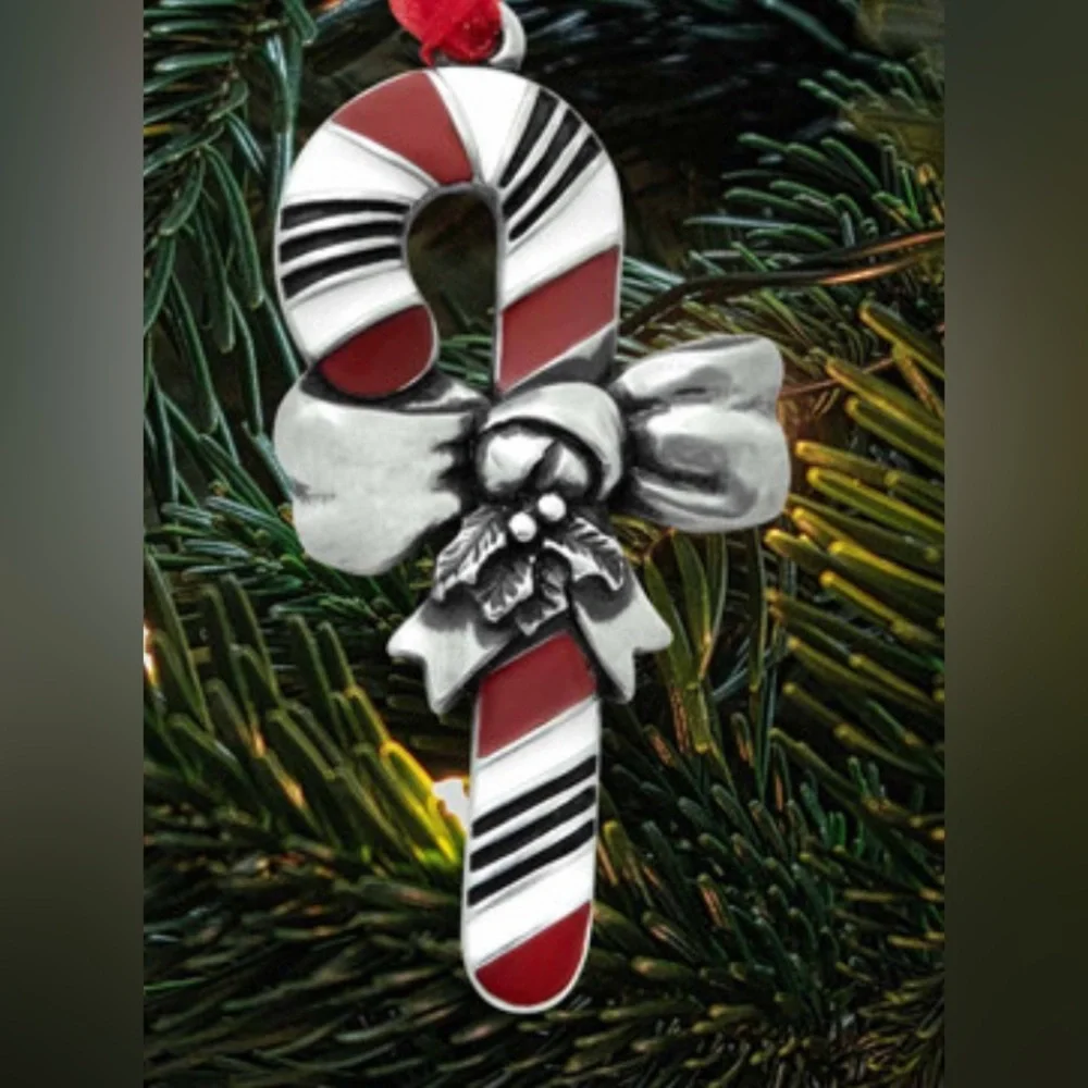 Silver and Red Candy Cane Ornament